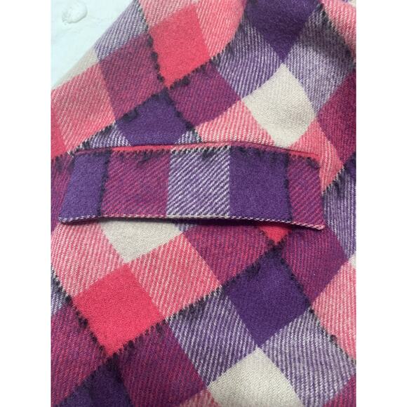 Vintage Plaid Pink Purple Wool Blend One Size Big Buttons Poncho Cape Holidays - Picture 7 of 8